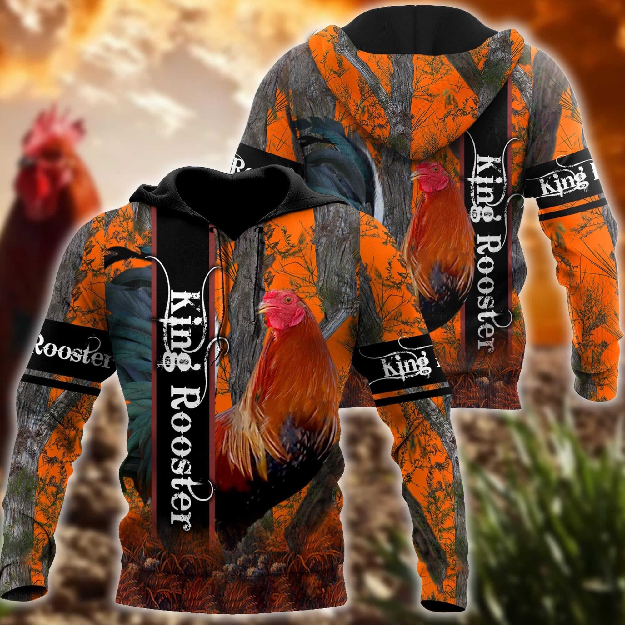 King Rooster Camo All Over Printed Unisex Deluxe Hoodie ML