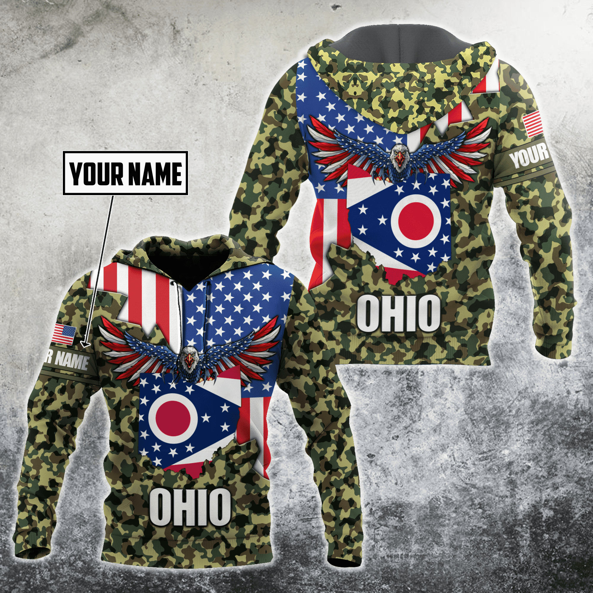 American Ohio Personalize D Over Printed Unisex Deluxe Hoodie ML