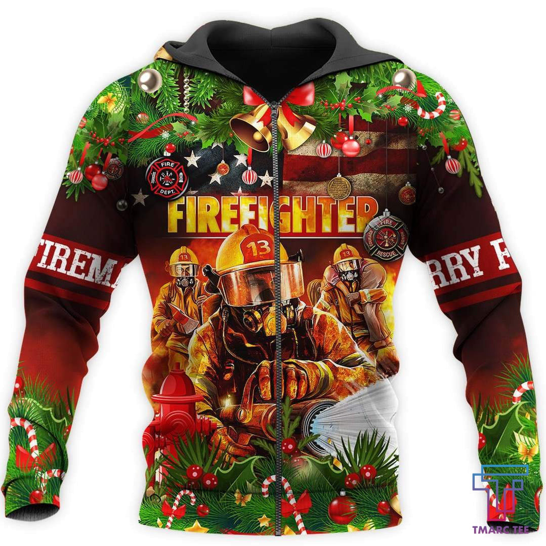 CHRISTMAS FIREFIGHTER 3D ALL OVER PRINTED SHIRTS MP