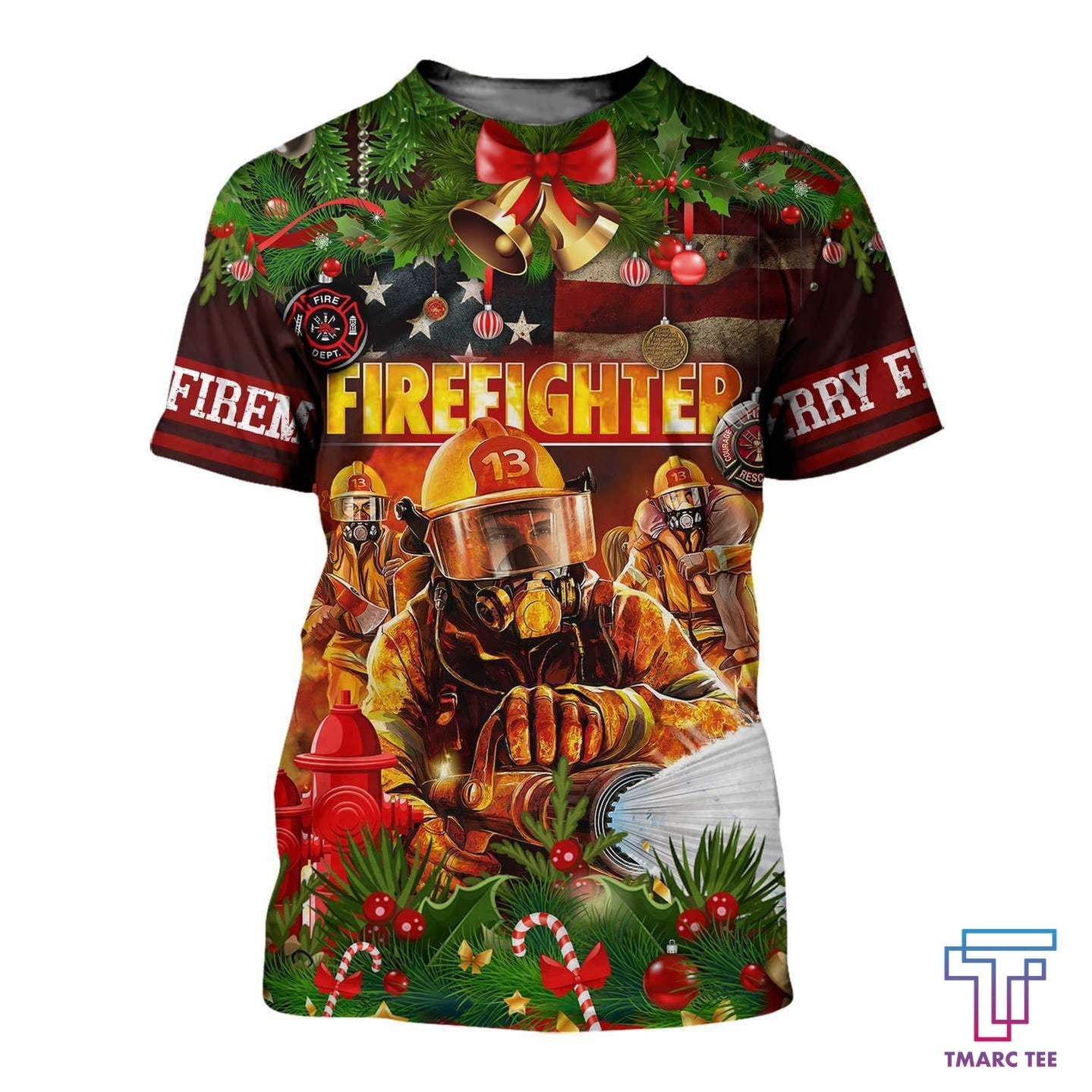 CHRISTMAS FIREFIGHTER 3D ALL OVER PRINTED SHIRTS MP