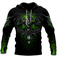 All Over Printed Fantasy Bat Skull And Sword Hoodie For Men And Women MEI