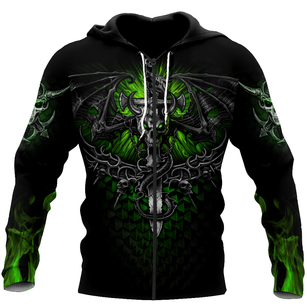 All Over Printed Fantasy Bat Skull And Sword Hoodie For Men And Women MEI