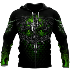 All Over Printed Fantasy Bat Skull And Sword Hoodie For Men And Women MEI