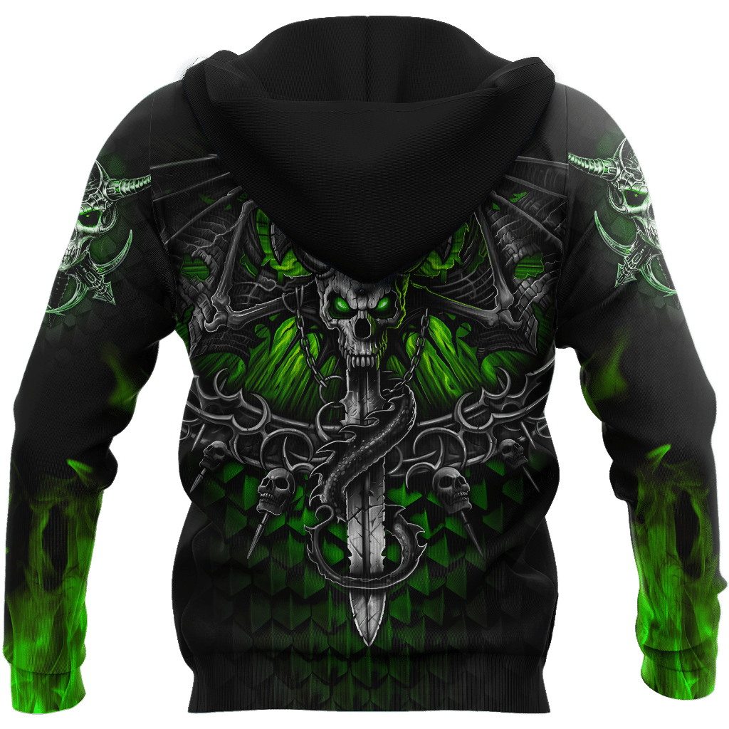 All Over Printed Fantasy Bat Skull And Sword Hoodie For Men And Women MEI