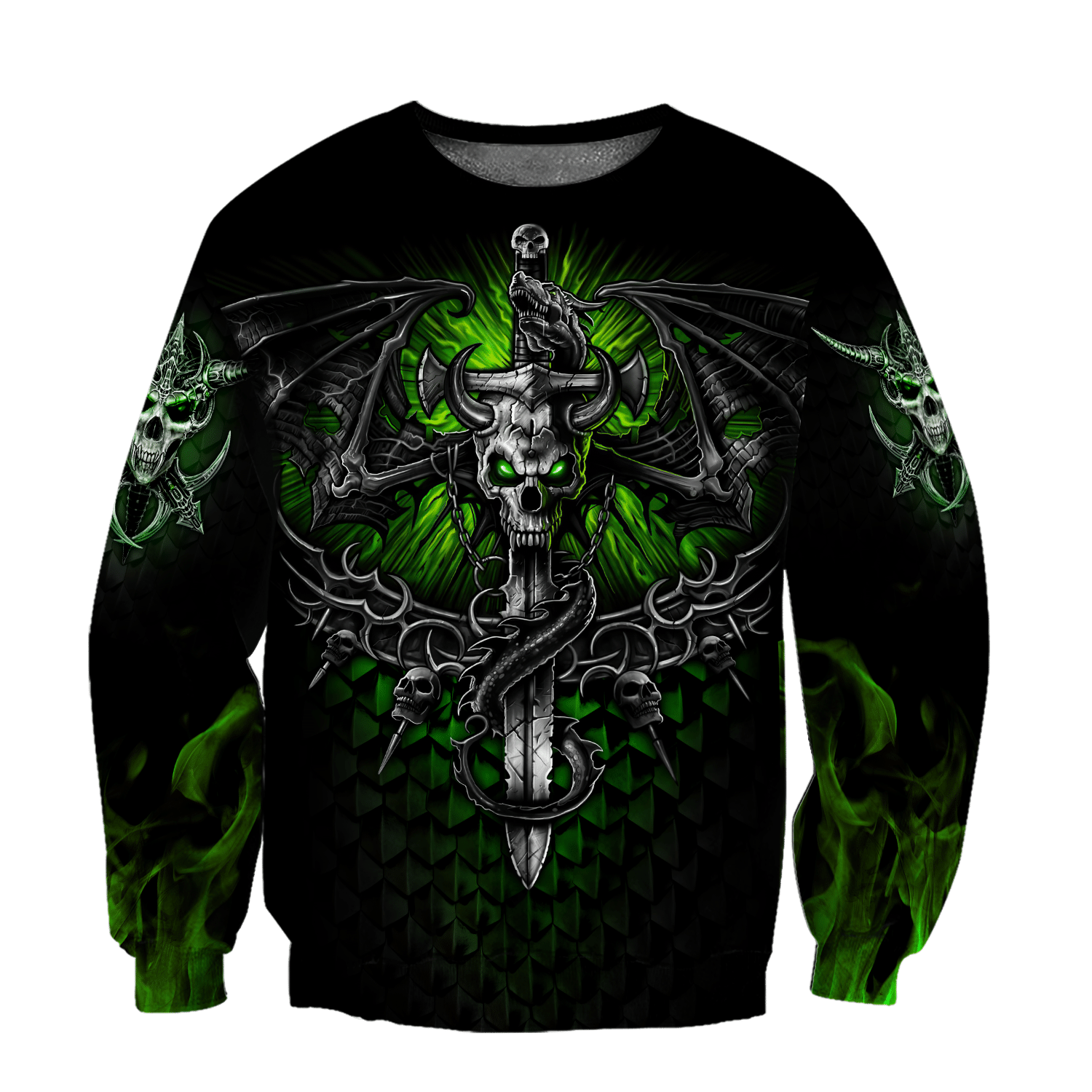 All Over Printed Fantasy Bat Skull And Sword Hoodie For Men And Women MEI