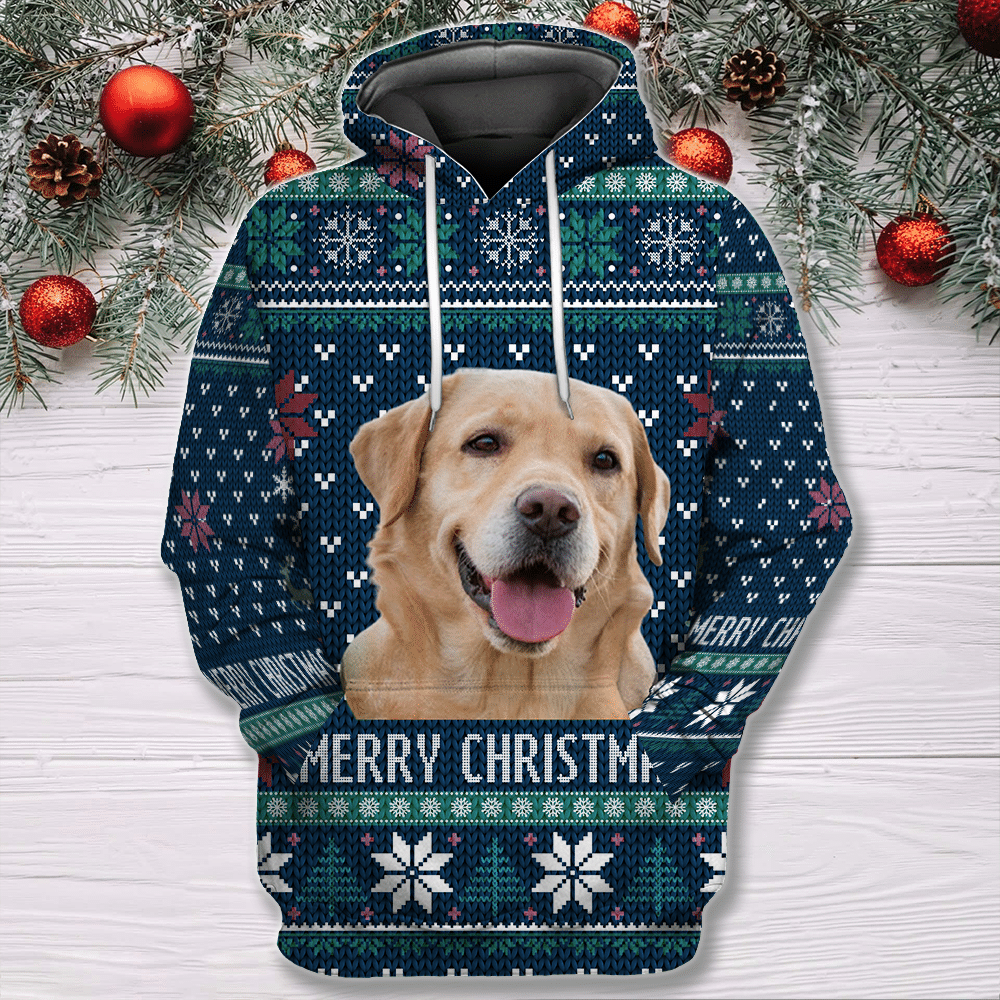 Merry Christmas Personalized Pet Photo D All Over Print Unisex Hoodie, Christmas Gifts For Dog