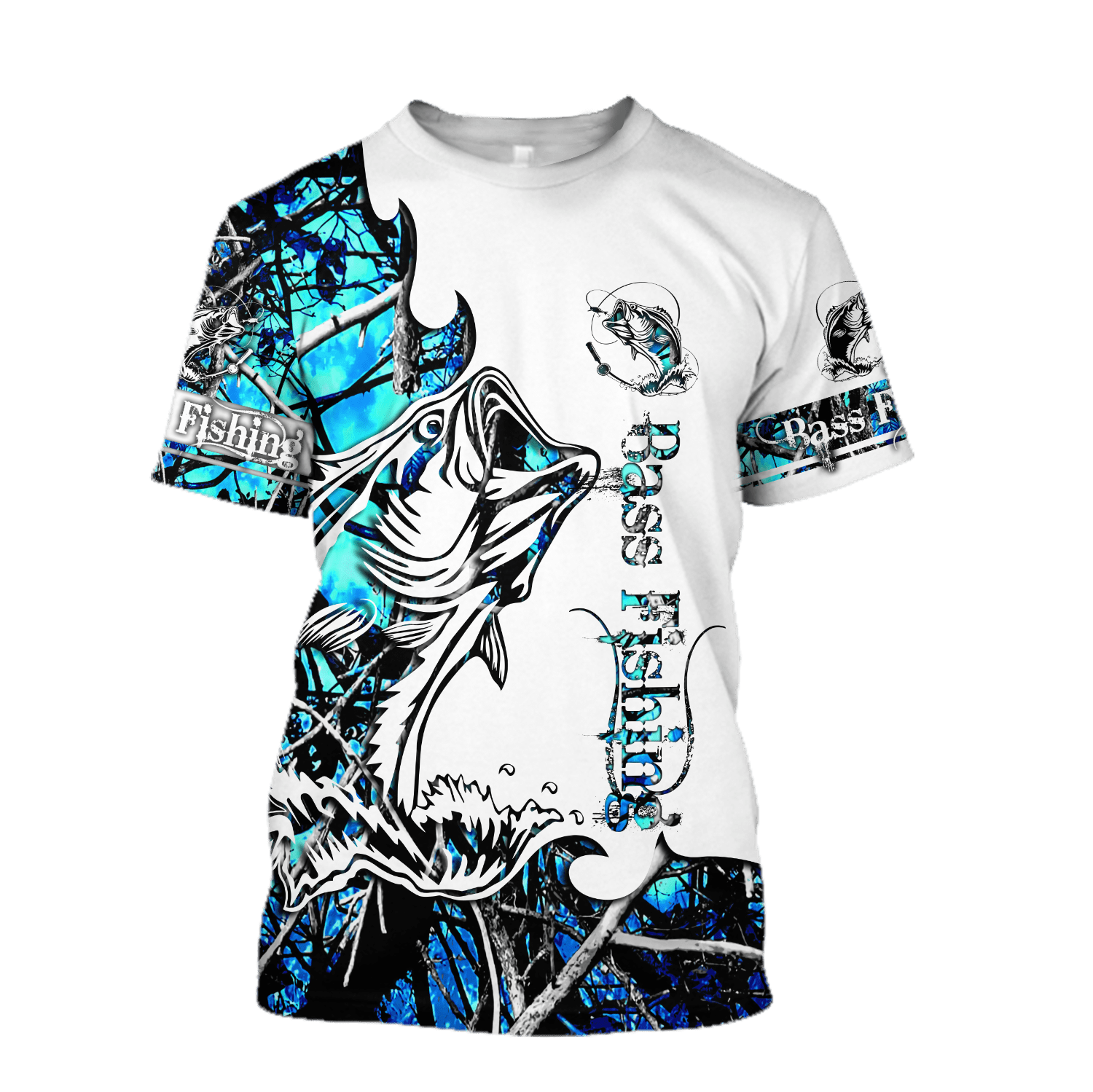 Bass Fishing Sport Blue Camo tattoo D shirts for men and women