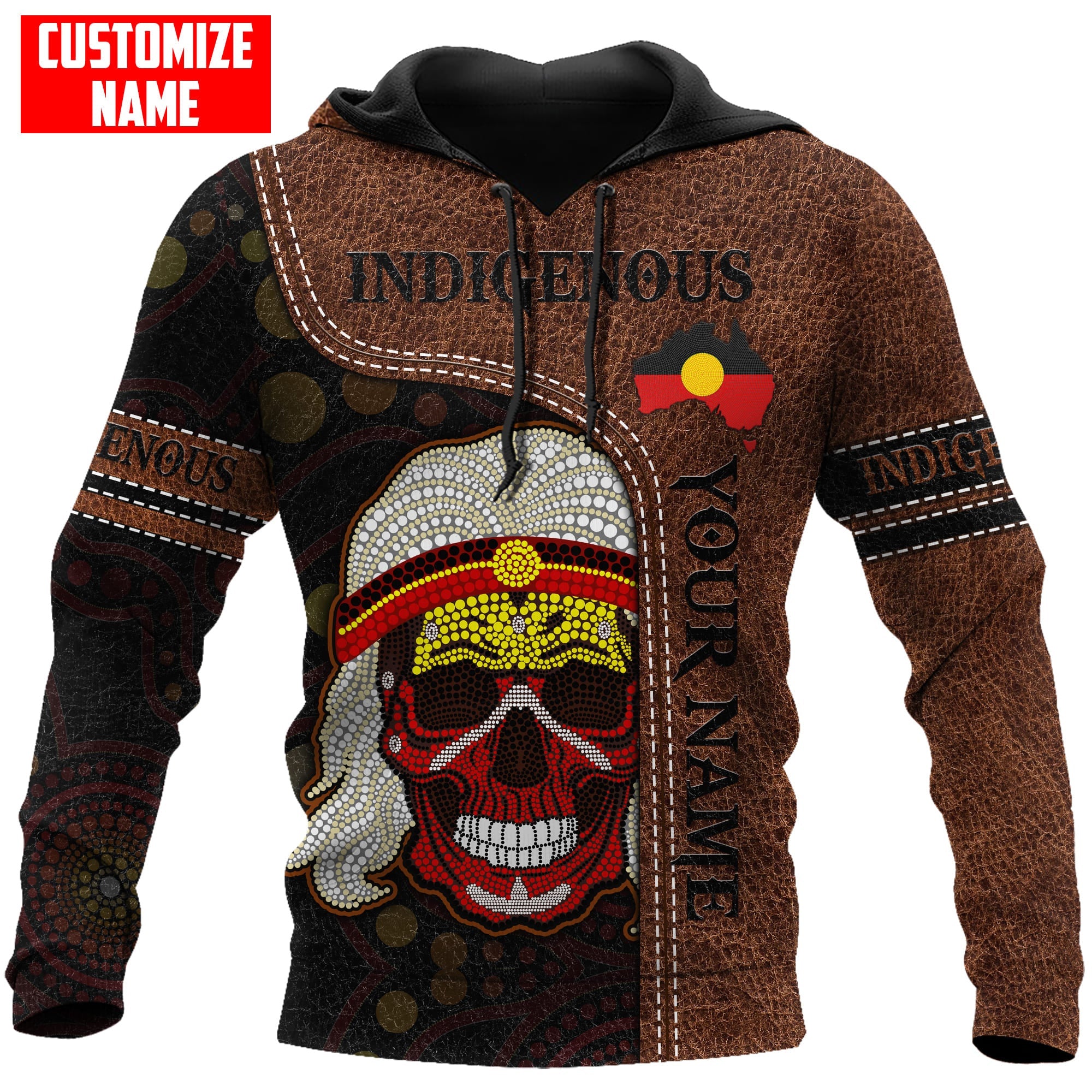 Aboriginal Flag Skull Indigenous Leather Pattern Custom name shirts