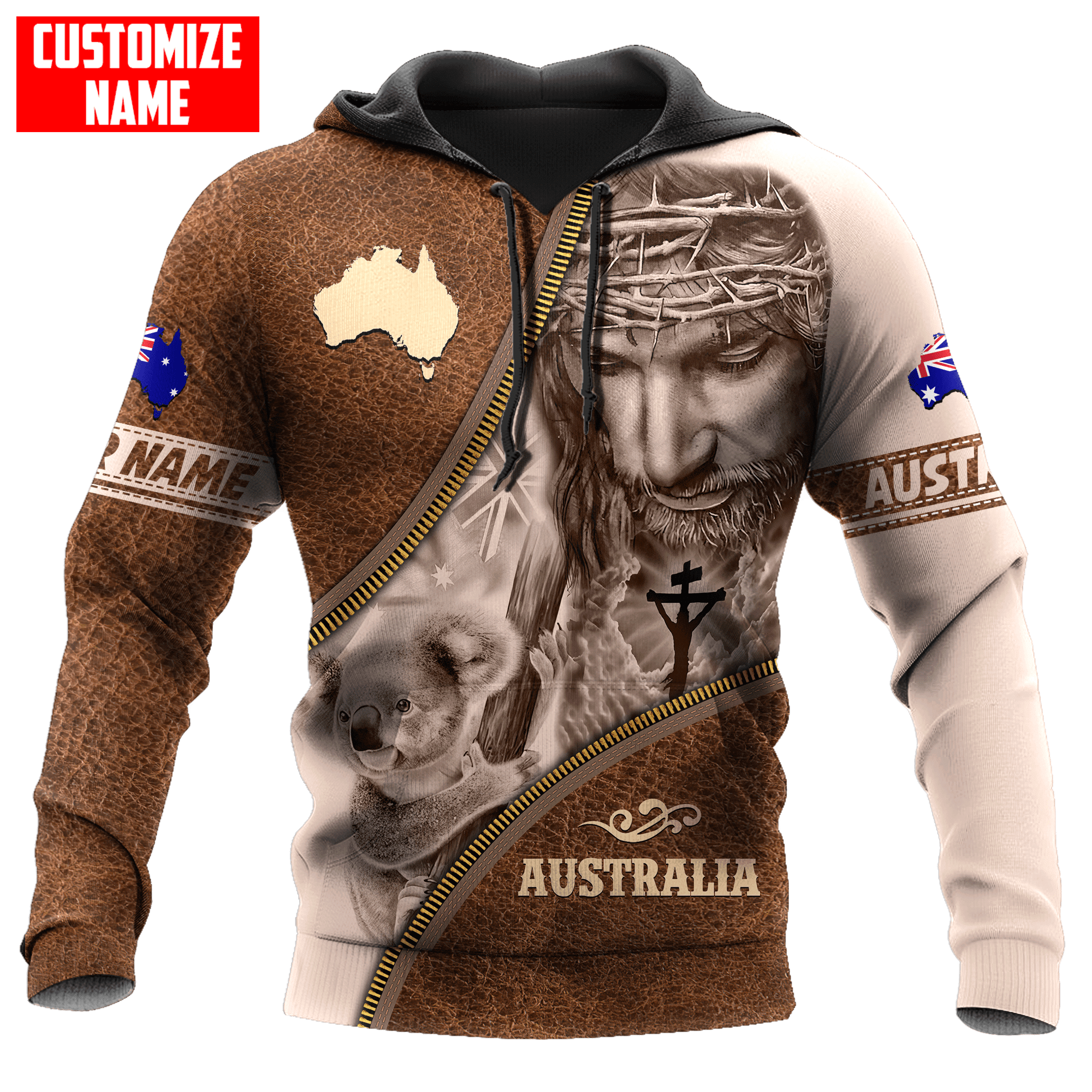 Australia Koala under God Leather Pattern Custom Name