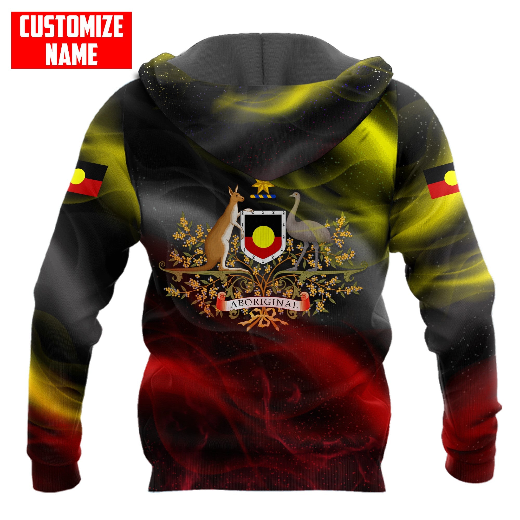 Aboriginal Flag smoke art coat of arm Custom name shirts