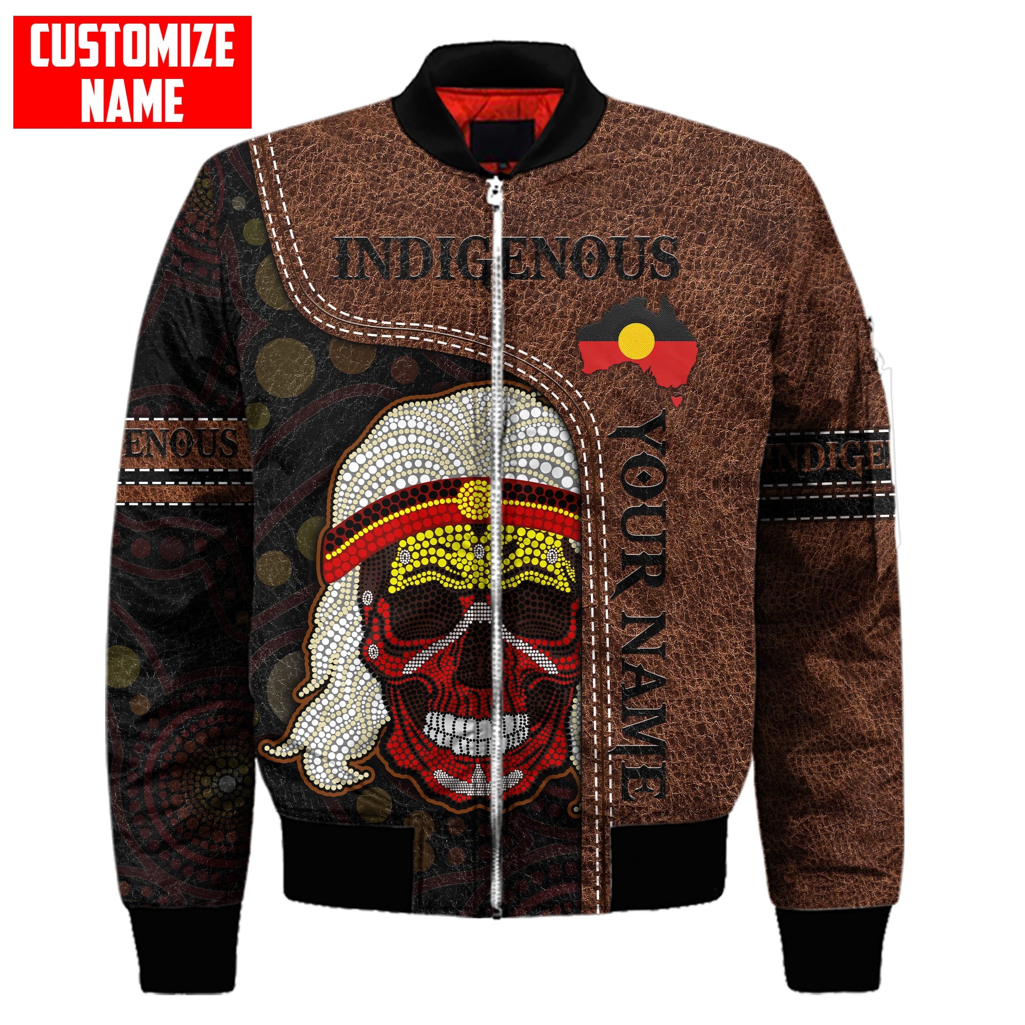 Aboriginal Flag Skull Indigenous Leather Pattern Custom name shirts