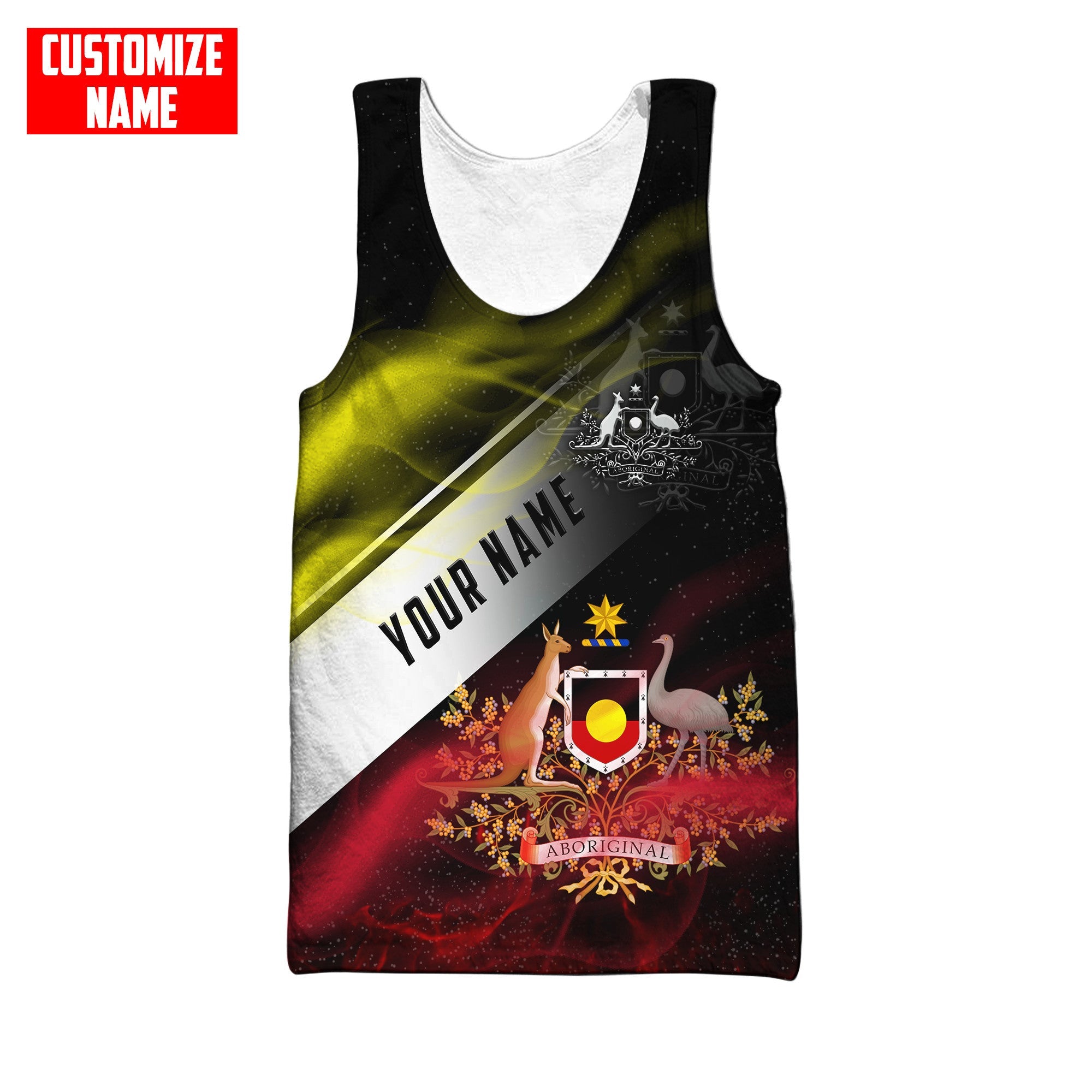 Aboriginal Flag smoke art coat of arm Custom name shirts