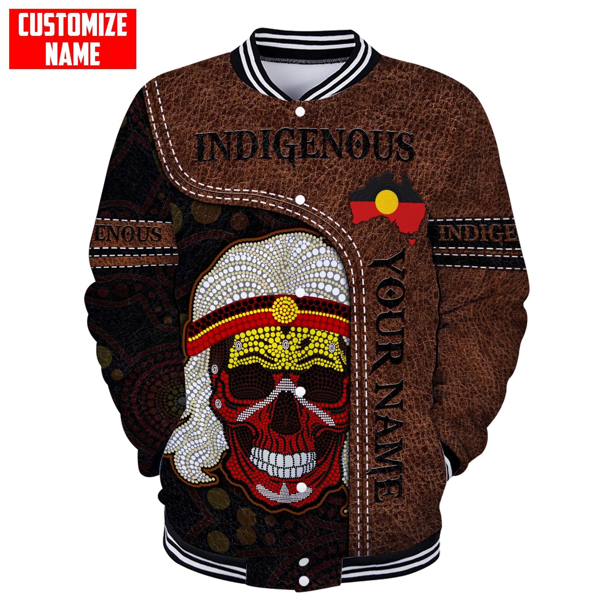 Aboriginal Flag Skull Indigenous Leather Pattern Custom name shirts