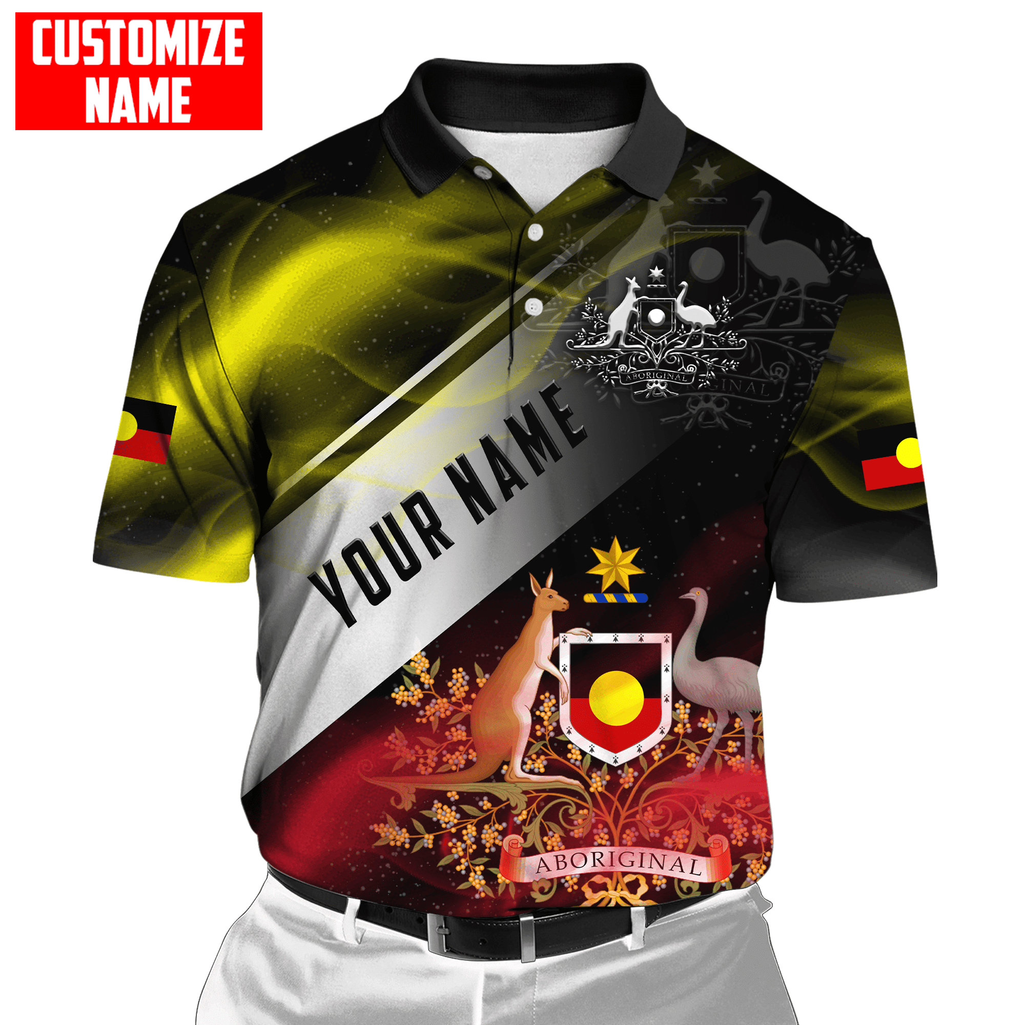 Aboriginal Flag smoke art coat of arm Custom name shirts