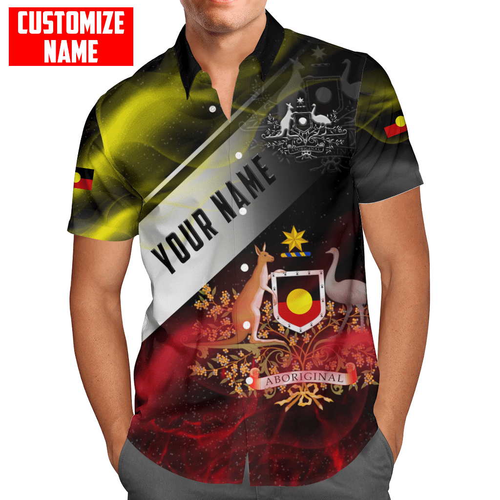 Aboriginal Flag smoke art coat of arm Custom name shirts