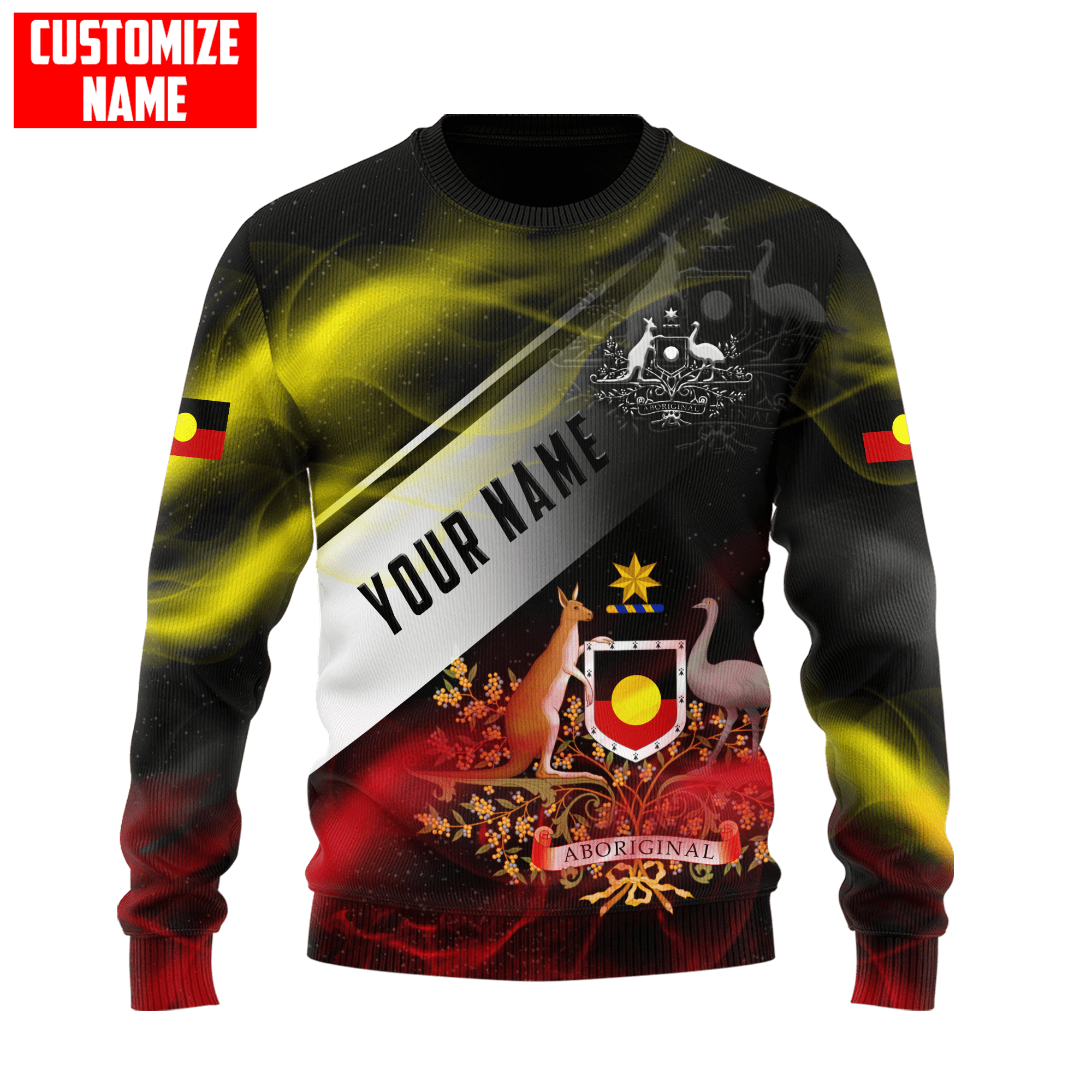 Aboriginal Flag smoke art coat of arm Custom name shirts