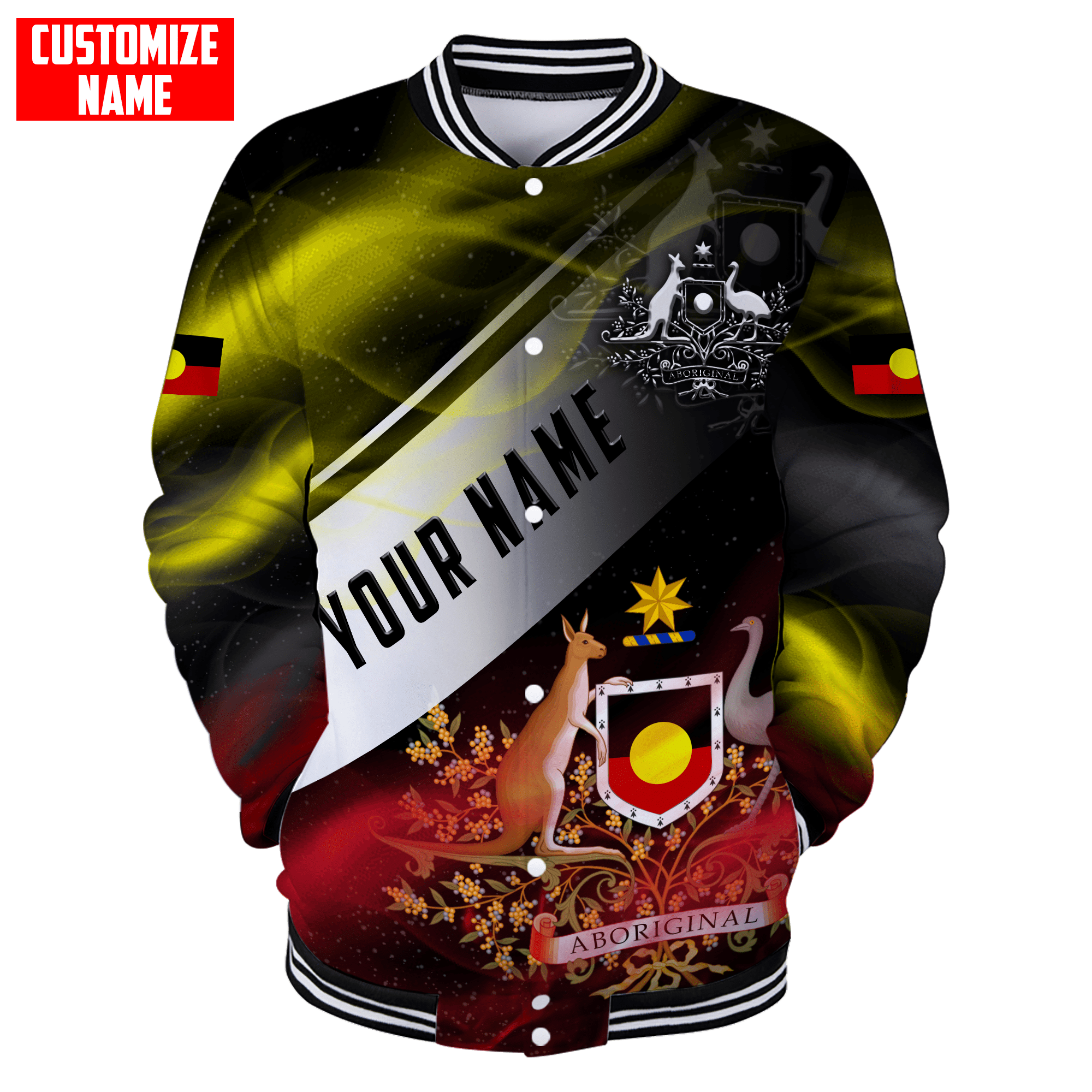 Aboriginal Flag smoke art coat of arm Custom name shirts