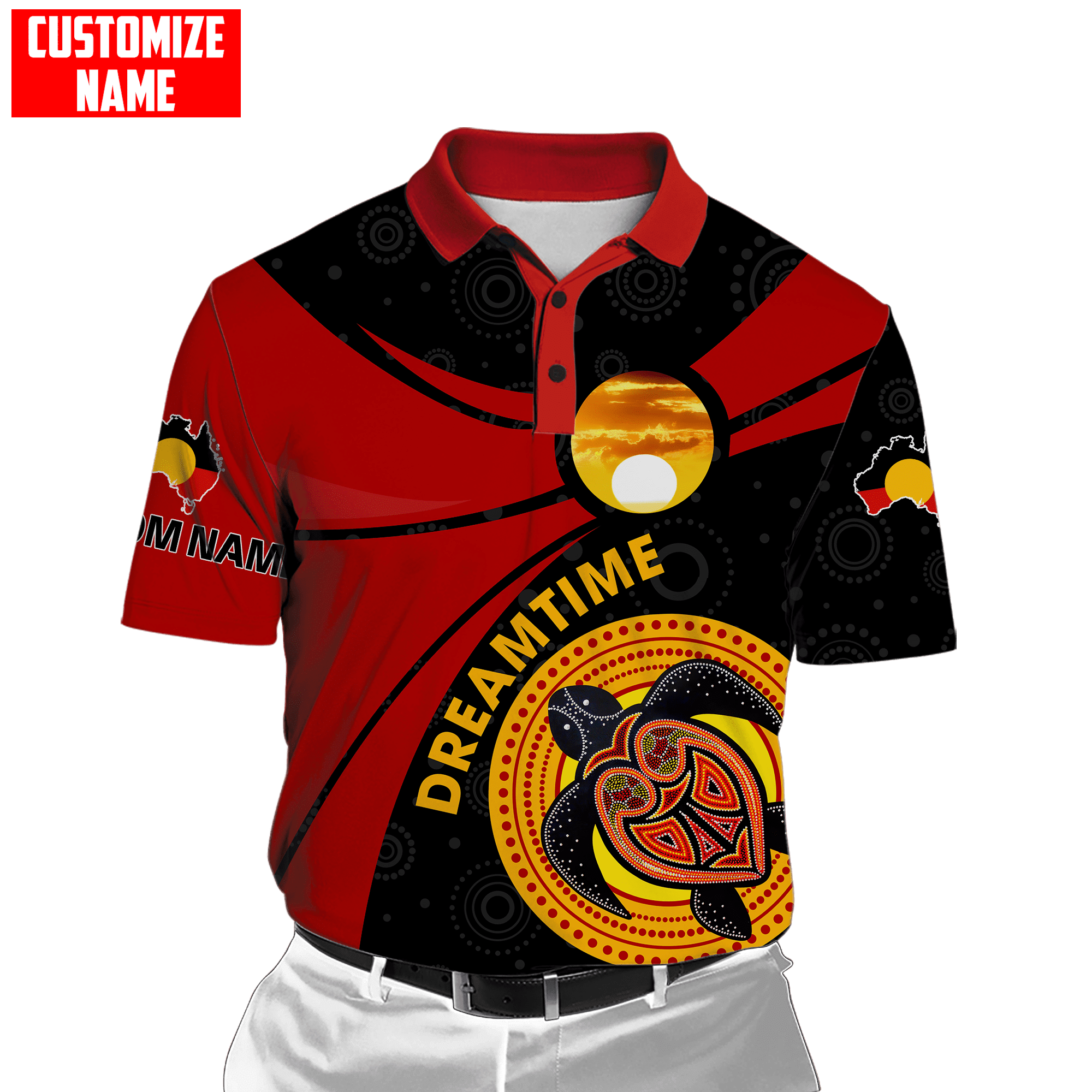 Aboriginal Turtle Dreamtime Red Sun Custom name shirts