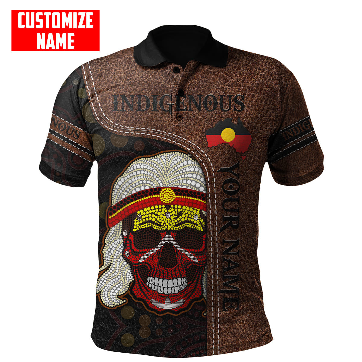 Aboriginal Flag Skull Indigenous Leather Pattern Custom name shirts