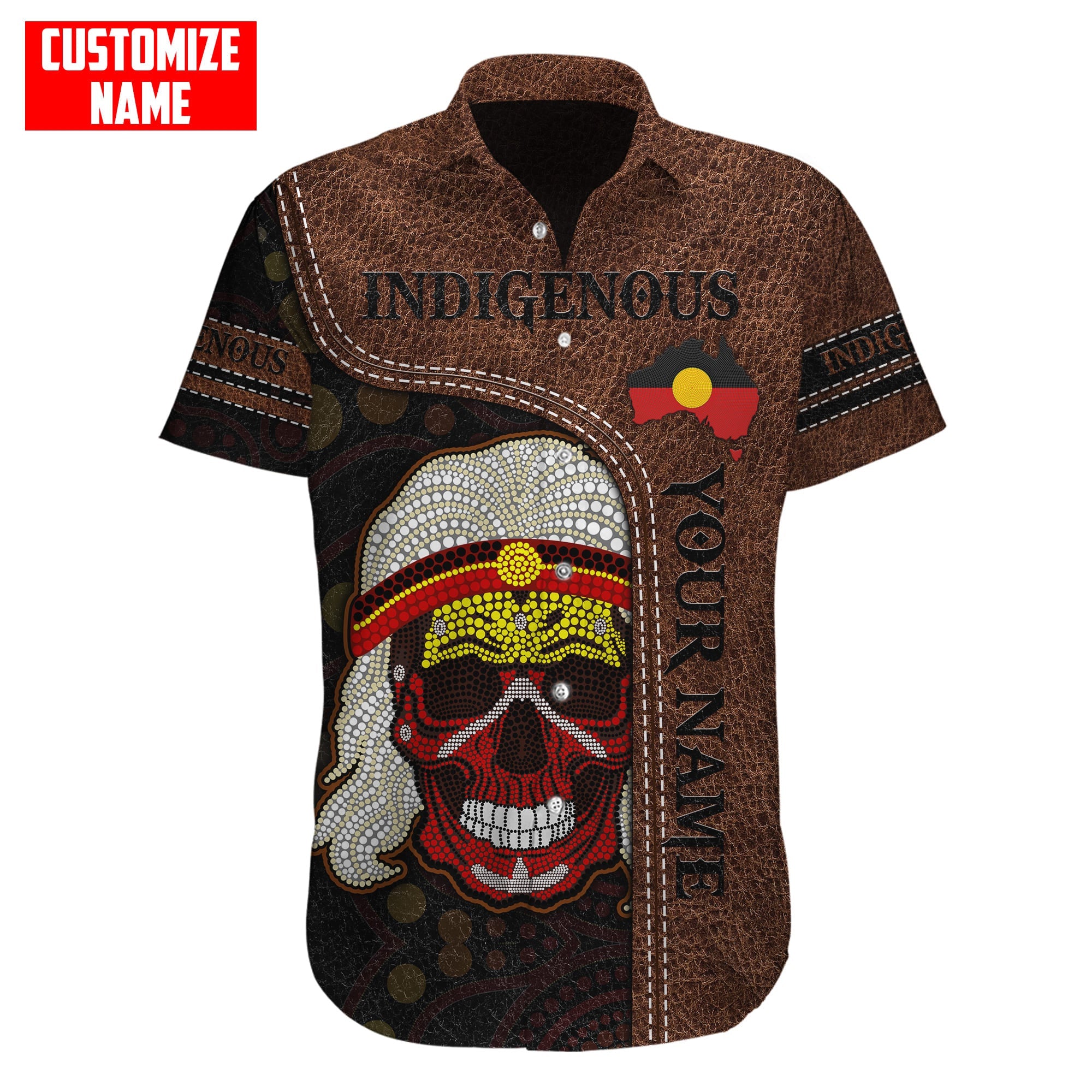 Aboriginal Flag Skull Indigenous Leather Pattern Custom name shirts