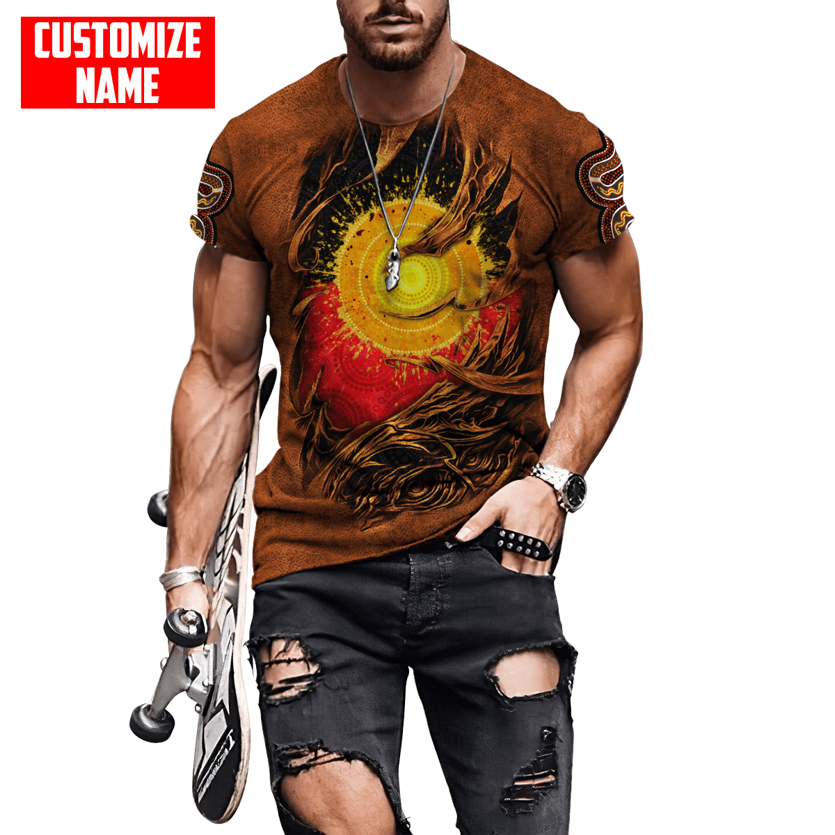 Aboriginal Flag Snake Leather Scratched Leather Pattern Custom name shirts