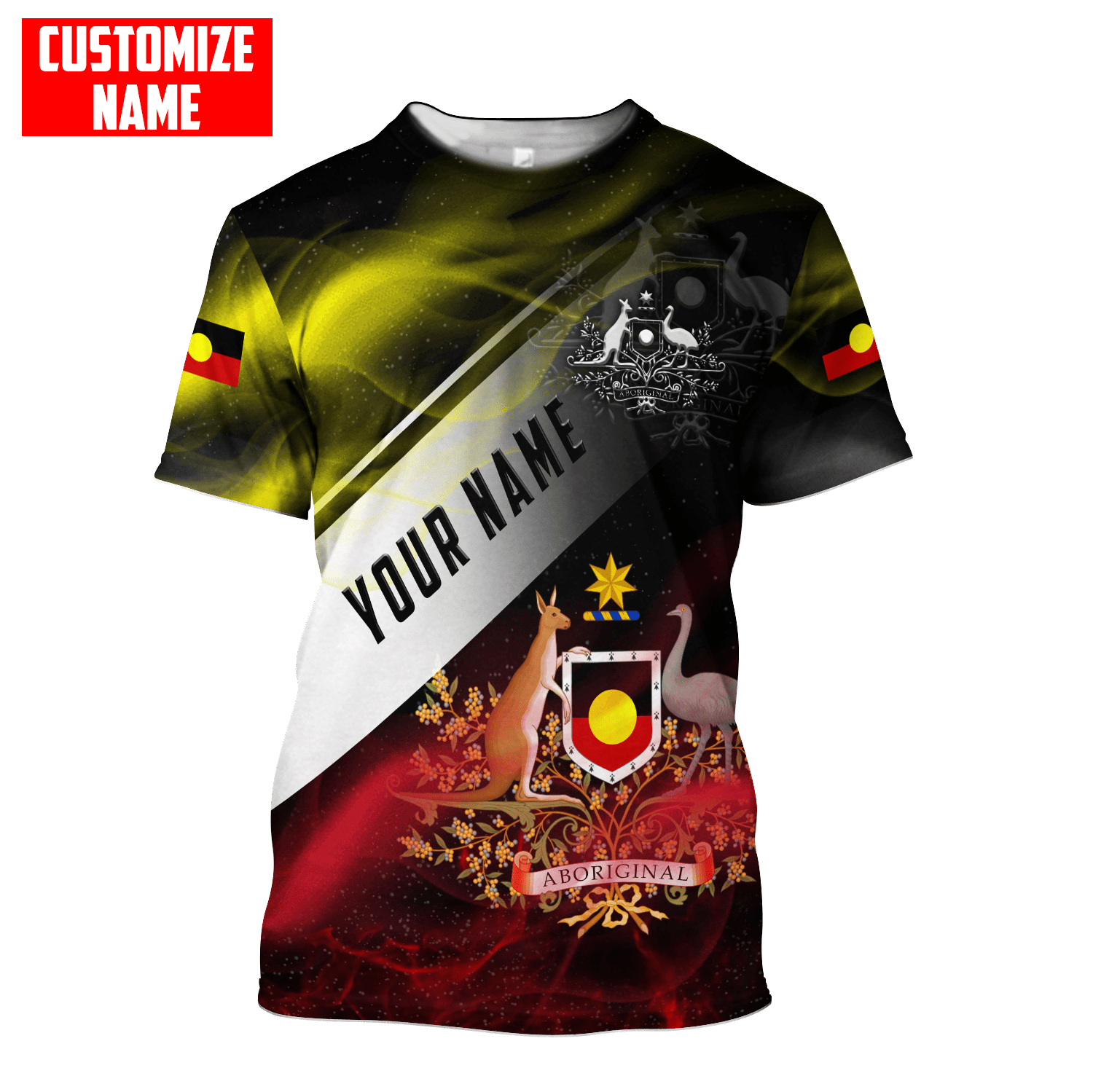 Aboriginal Flag smoke art coat of arm Custom name shirts