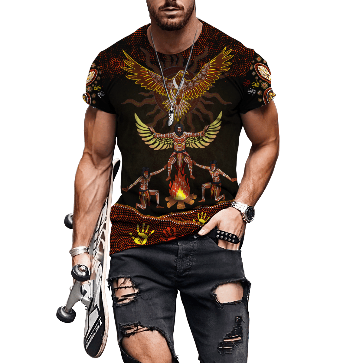 Aboriginal Indigenous Eagle Dancing Under The Sun Printed Shirts