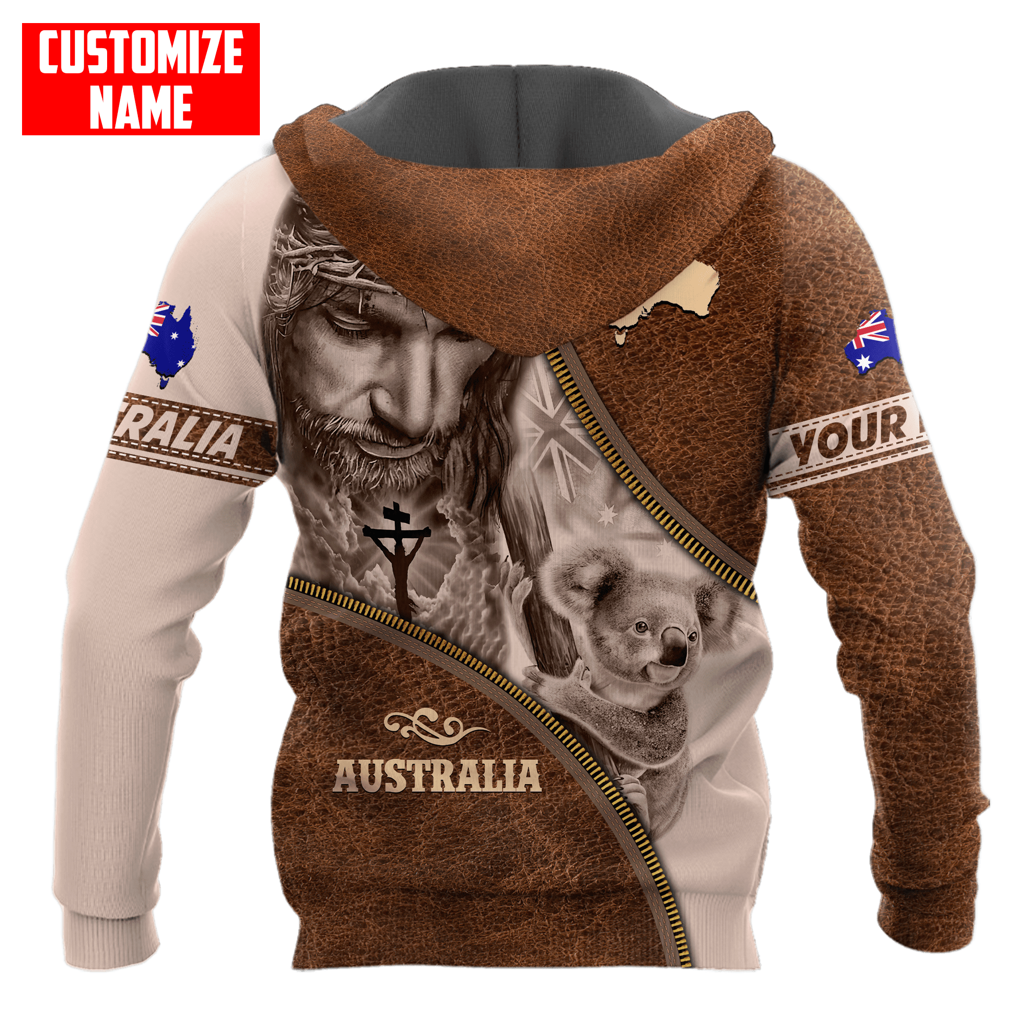 Australia Koala under God Leather Pattern Custom Name