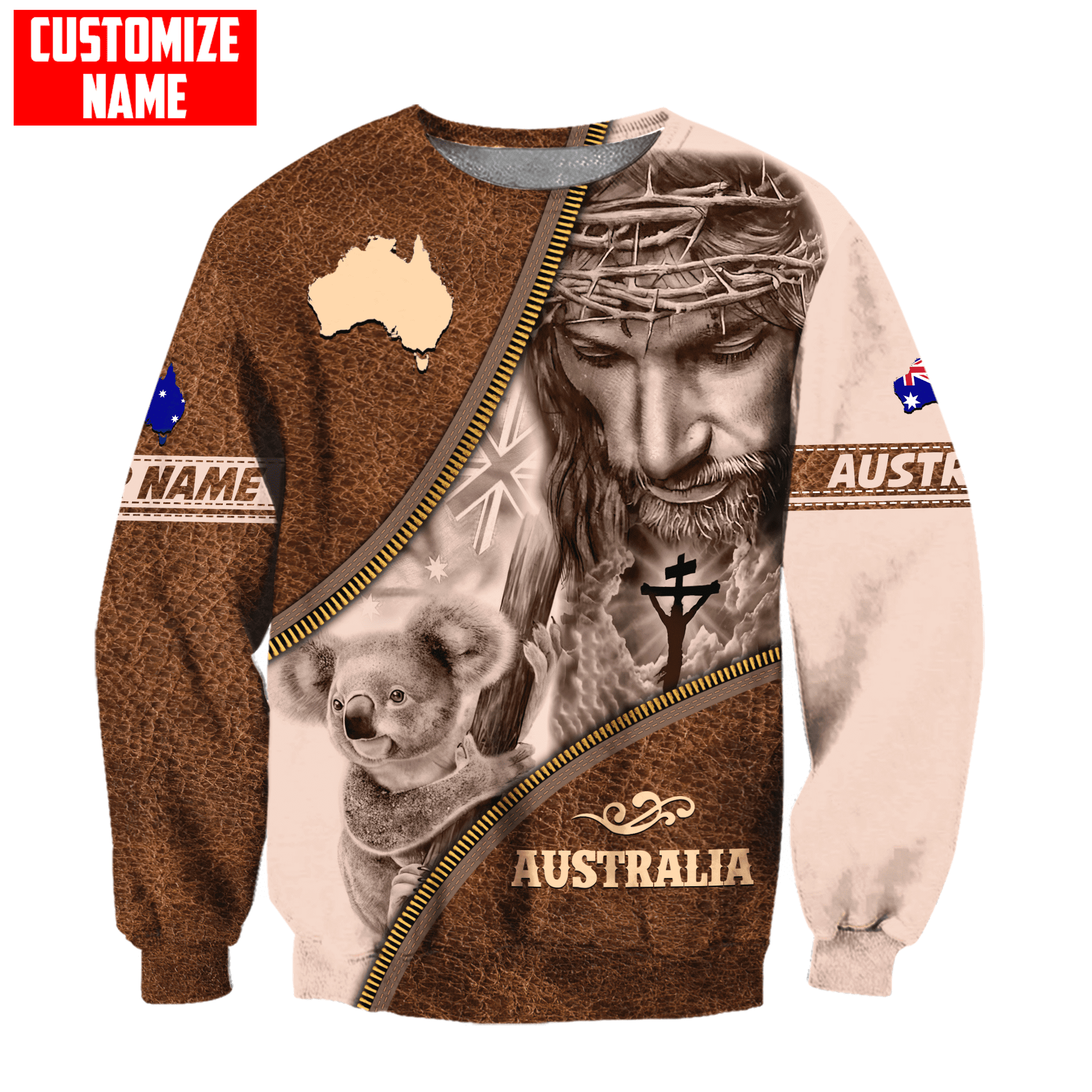 Australia Koala under God Leather Pattern Custom Name