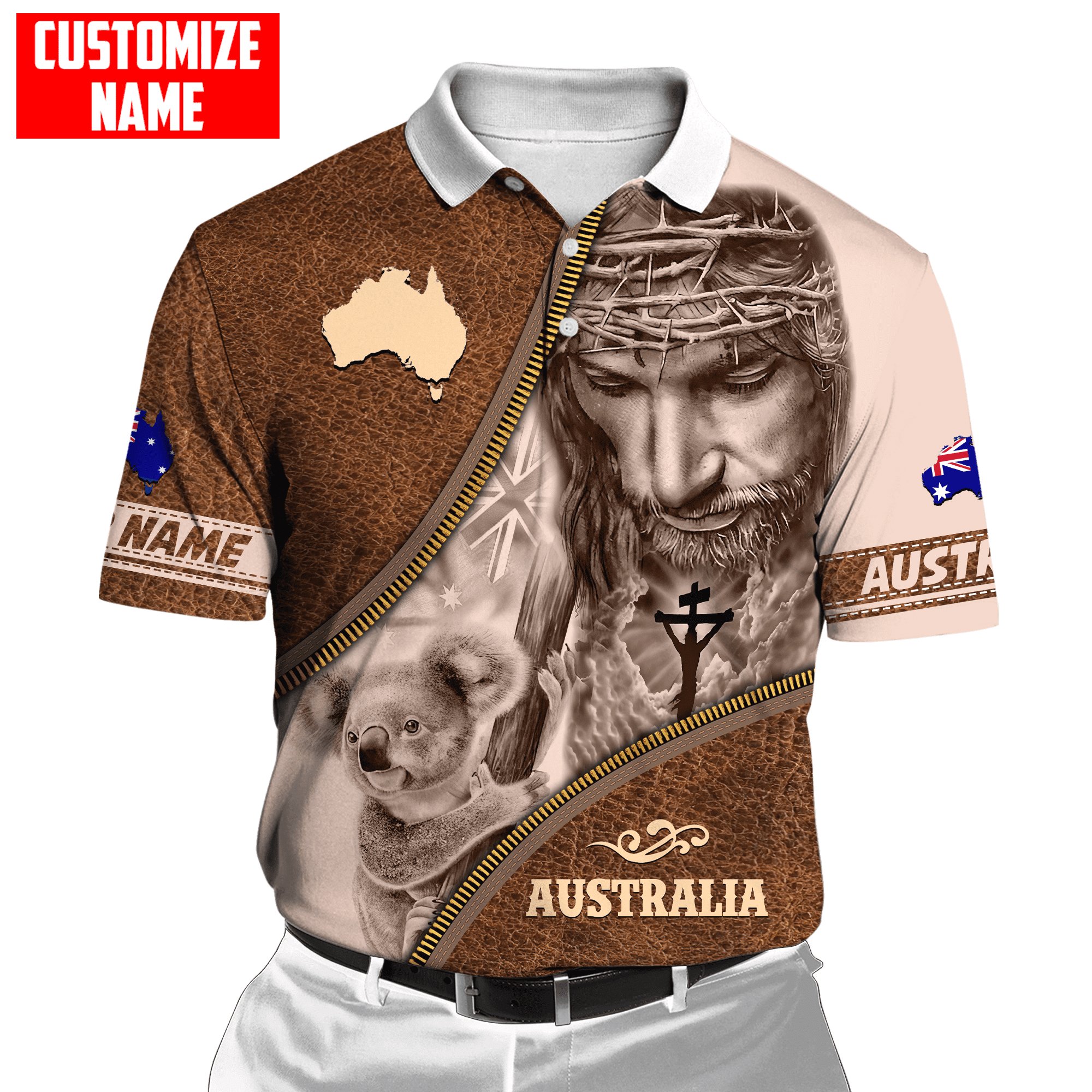 Australia Koala under God Leather Pattern Custom Name