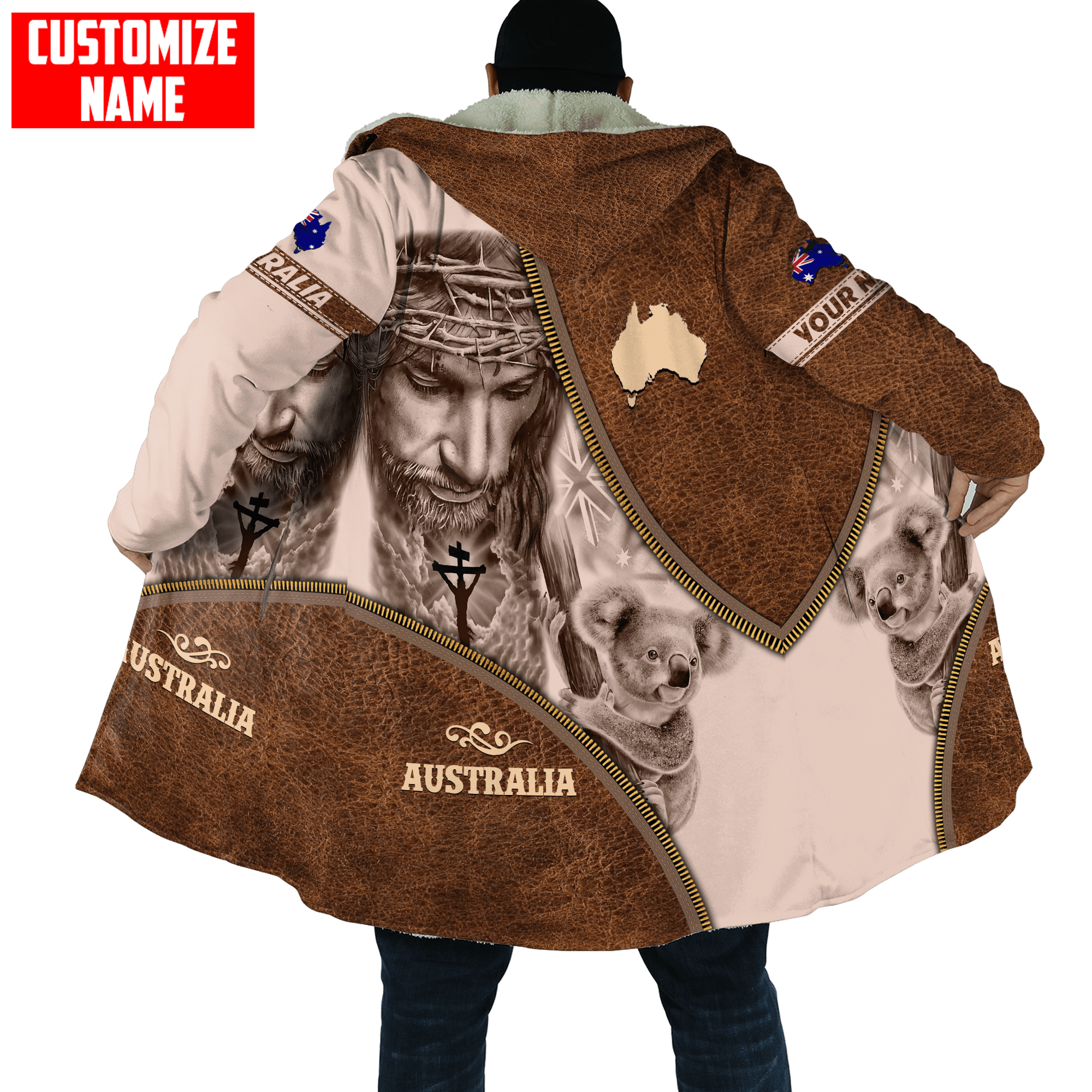 Australia Koala under God Leather Pattern Custom Name