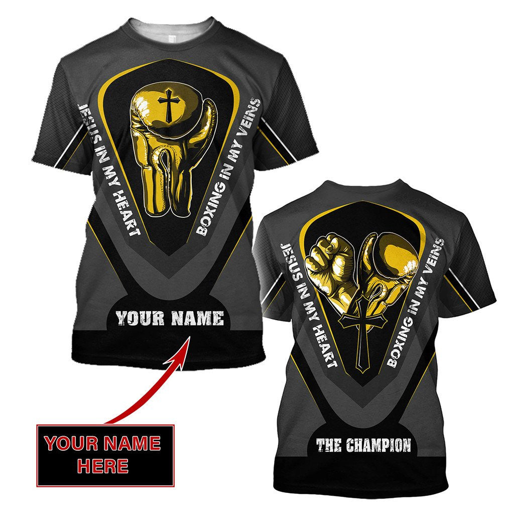 Custom Name Jesus In My Heart, Boxing In My Veins Unisex Shirt