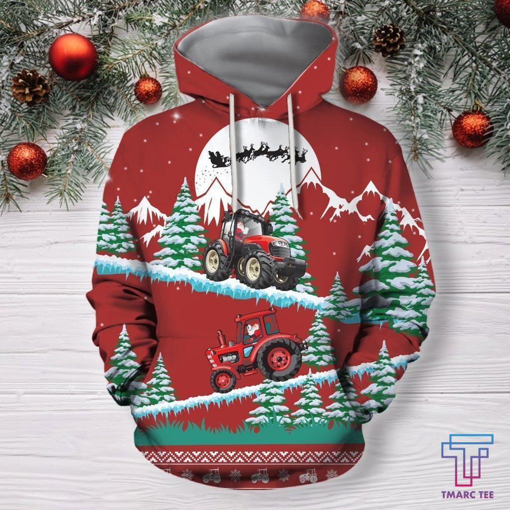 D All Over Print Christmas Tractor Hoodie