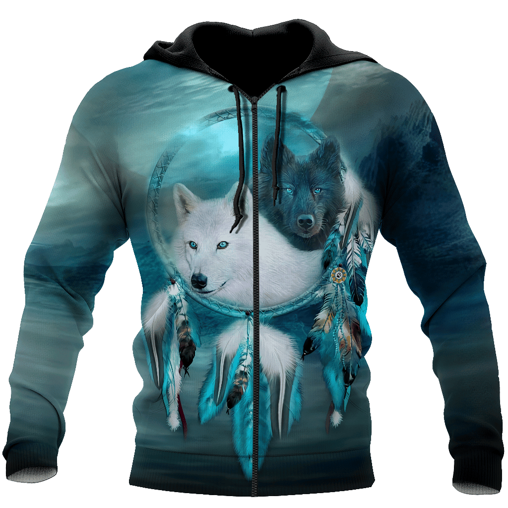 Native American Beautiful Wolf Couple Hoodie-MEI