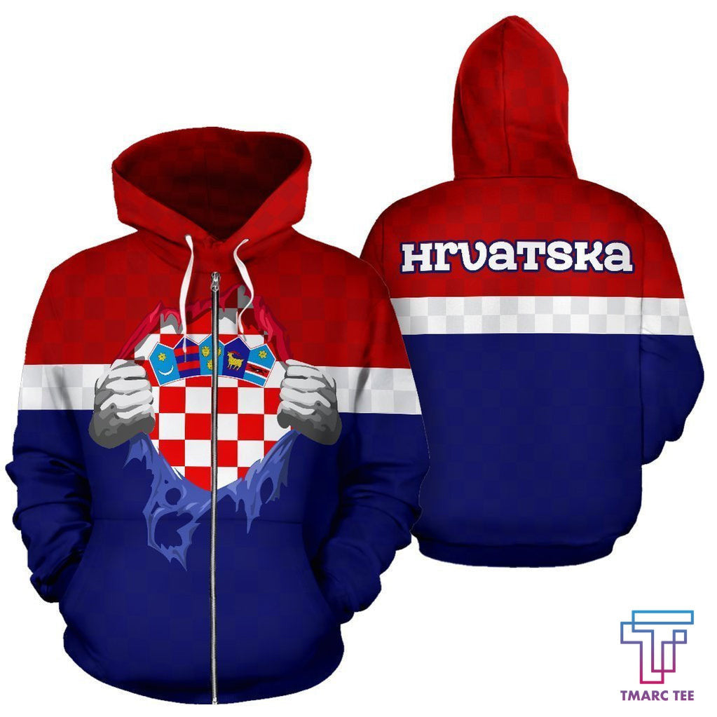 Croatia - Hrvatska Superhero Allover Zip Hoodie A