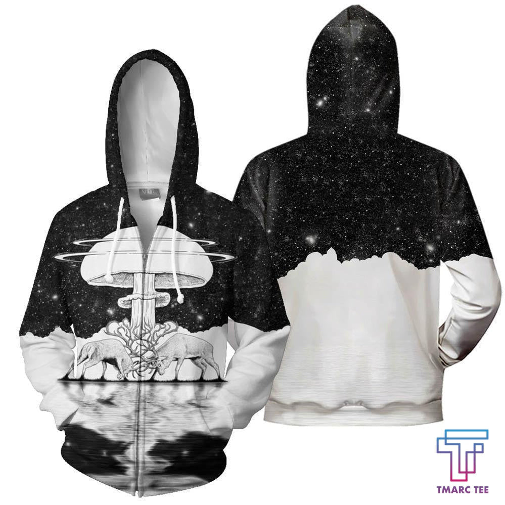 All Over Print Monochrome Mushroom Hoodie