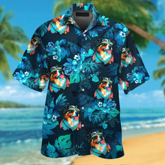 Australian Shepherd Dog Wearing Sunglass Funny Hawaiian Shirt