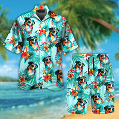 Australian Shepherd Dog Wearing Sunglass Funny Colorful Hawaiian Shirt