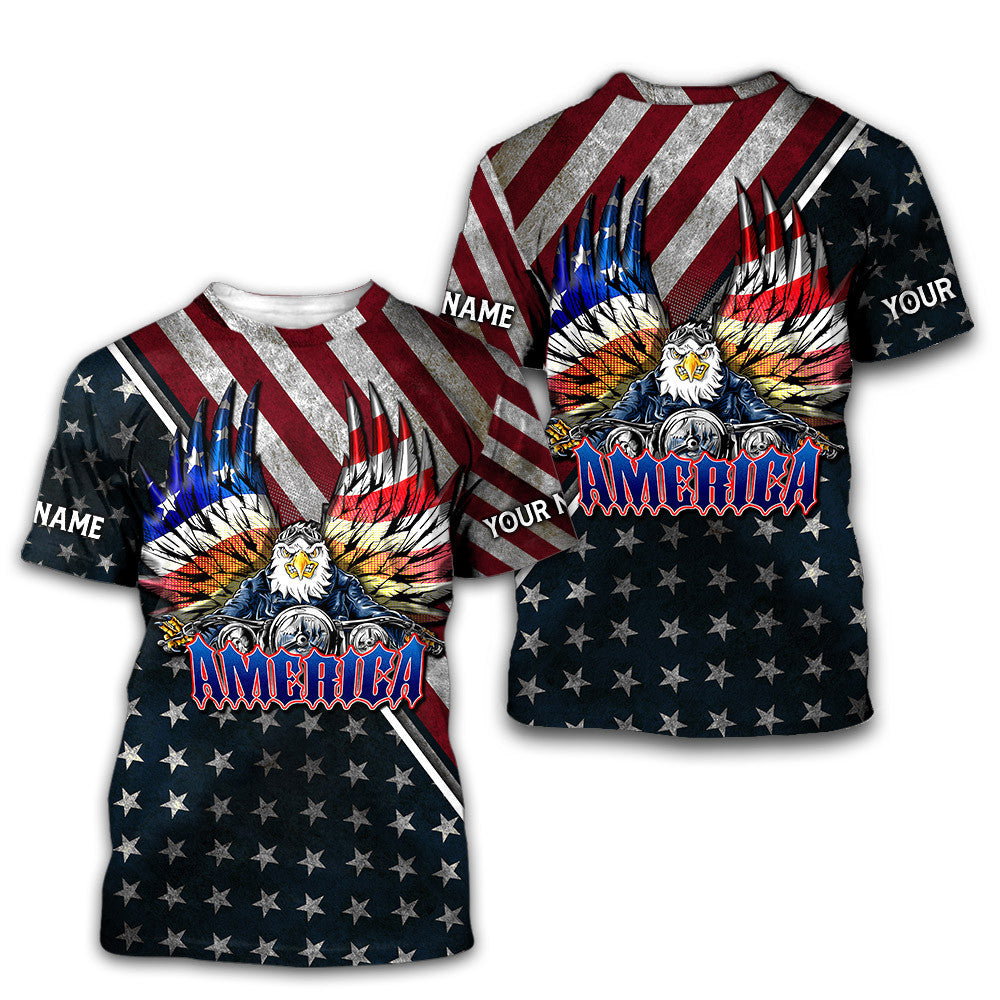 Independence Day American Eagle Biker Customized 3D All Over Printed Shirts