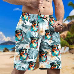 Australian Shepherd Dog Wearing Sunglass Funny Hawaiian Shirt