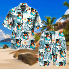 Australian Shepherd Dog Wearing Sunglass Funny Hawaiian Shirt