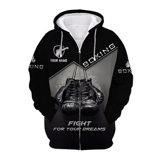 Custom Boxing Zipper Hoodie Boxing Gloves 3D Print Shirts Fight For Your Dream