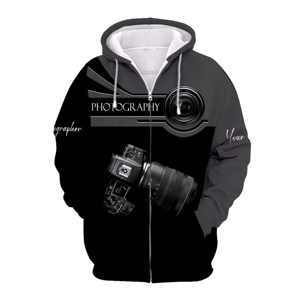 Photographer Zipper Hoodie R5 Camera Pattern Design Personalized Name Shirts