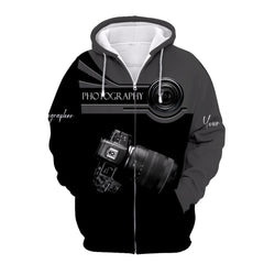 Photographer Zipper Hoodie R5 Camera Pattern Design Personalized Name Shirts