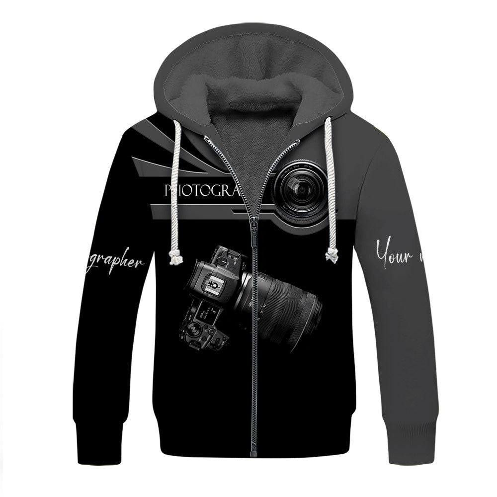 Photographer Zipper Hoodie R5 Camera Pattern Design Personalized Name Shirts