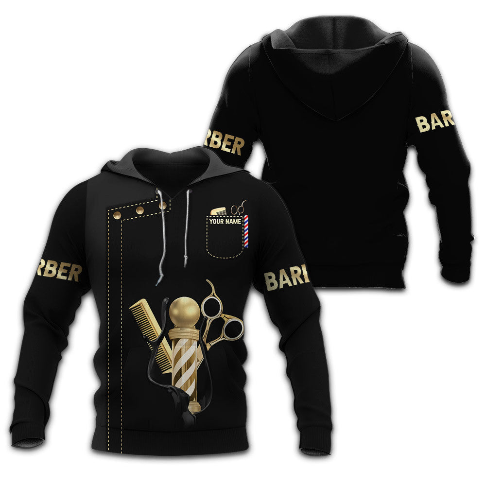 Barber Zipper Hoodie Custom Barber Shop Shirts Black Barber Uniform