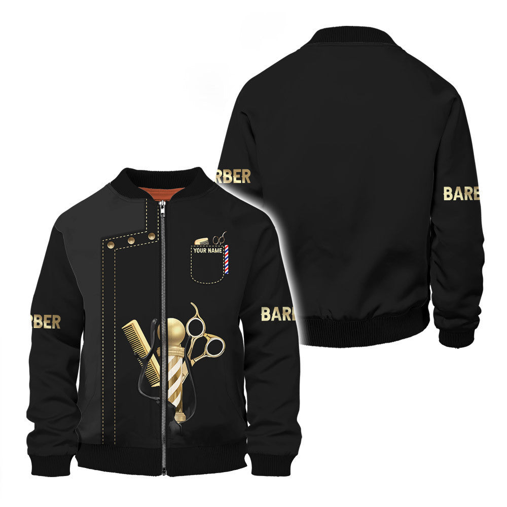 Barber Zipper Hoodie Custom Barber Shop Shirts Black Barber Uniform