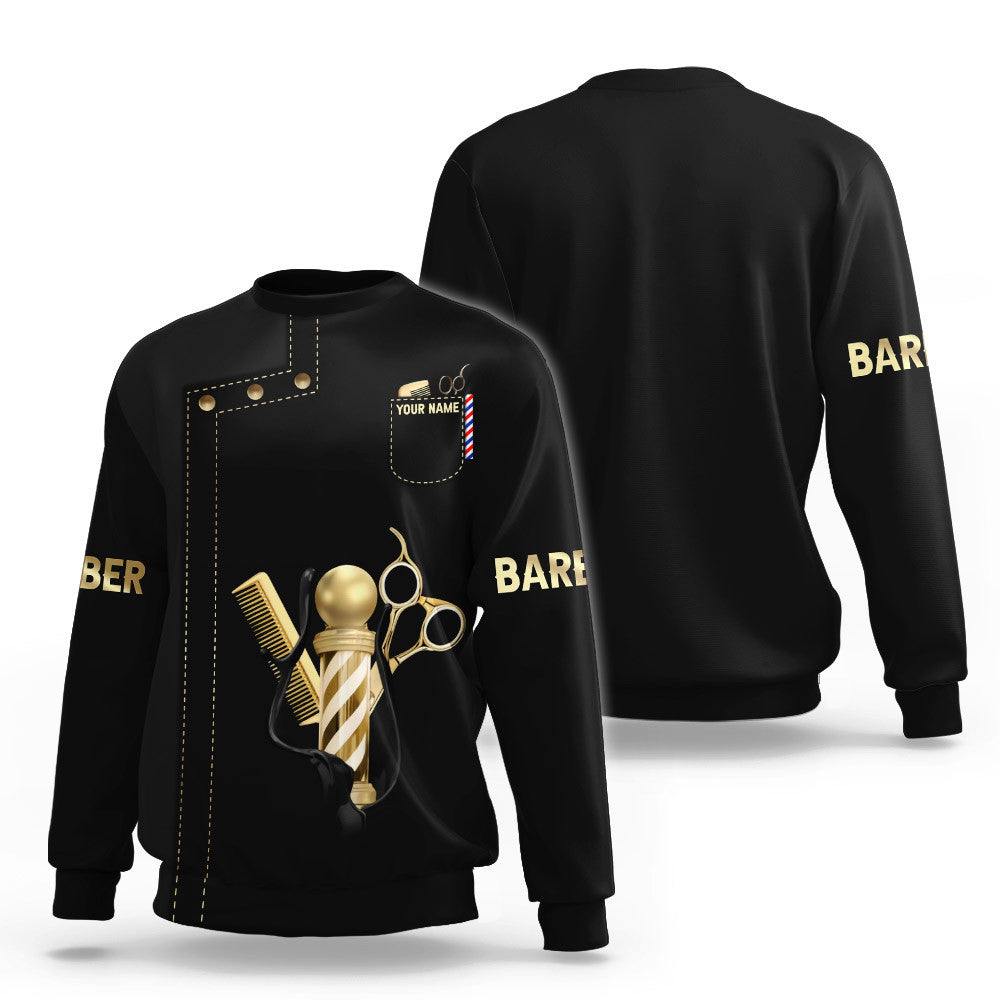 Barber Zipper Hoodie Custom Barber Shop Shirts Black Barber Uniform