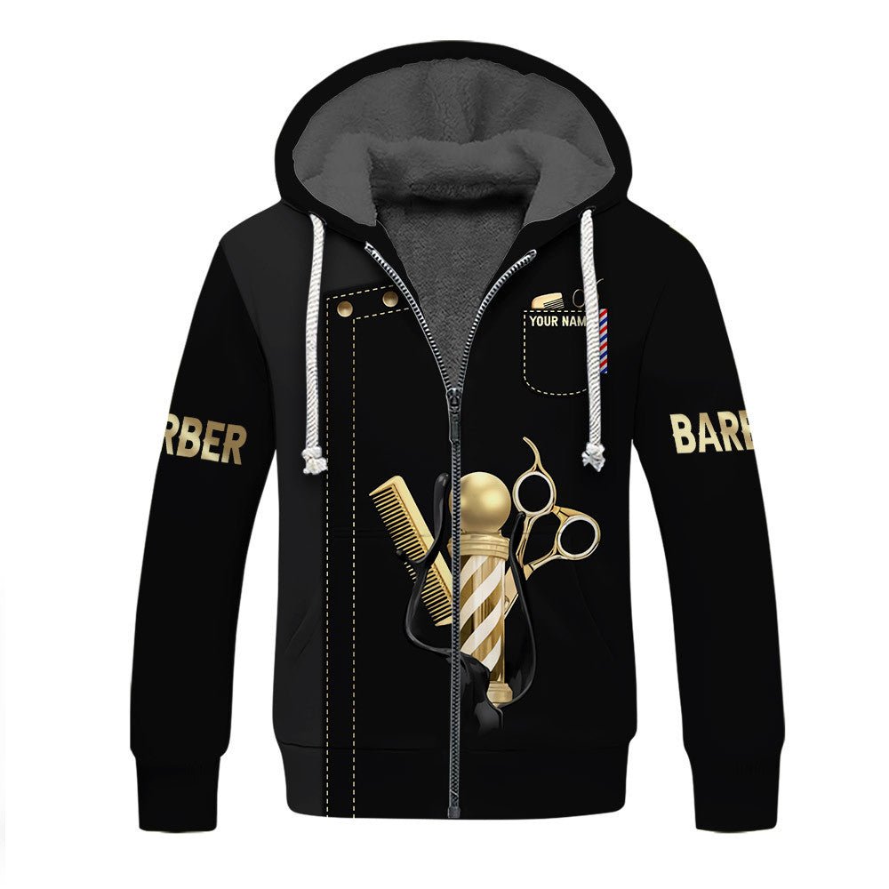 Barber Zipper Hoodie Custom Barber Shop Shirts Black Barber Uniform