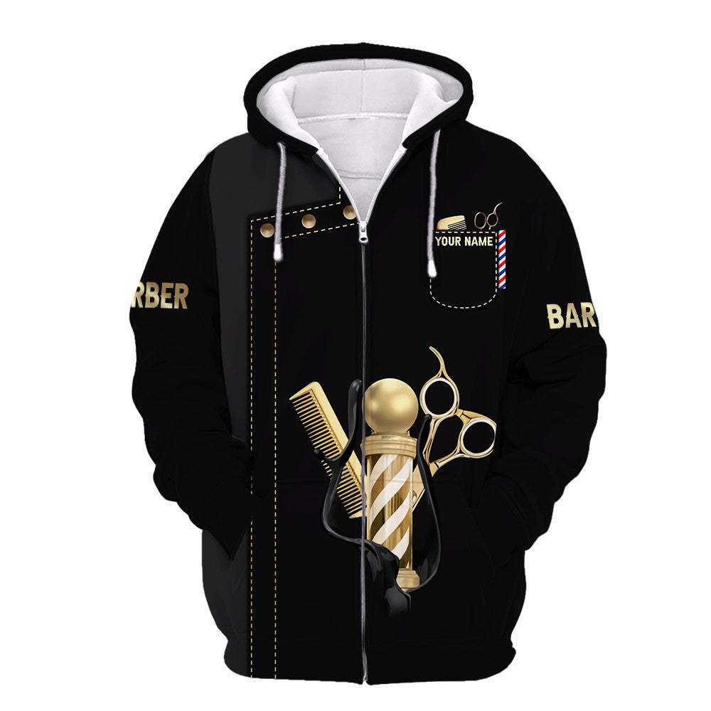 Barber Zipper Hoodie Custom Barber Shop Shirts Black Barber Uniform